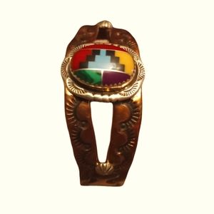 SALE! Navajo Authentic  inlay stone sterling copper cuff